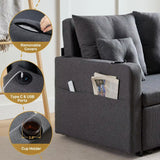 3 in 1 Convertible Sofa Bed, 56" Full Size Loveseat Sleeper Sofa Couch Bed, Sleeper Sofa Bed with Storage Pocket, USB, Dark Grey