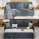 2 in 1 Pull Out Sofa Bed with Storage Chaise Linen Sectional Sleeper Couch for Living Room