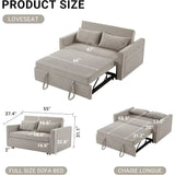 Fabric Convertible Sofa Bed, Pull Out Sleeper Sofa Bed, Loveseat Couch with Side Pocket, 3 in 1 Convertible Sleeper Sofa Bed