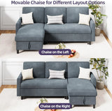 2 in 1 Pull Out Sofa Bed with Storage Chaise Linen Sectional Sleeper Couch for Living Room