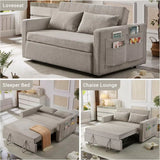 Fabric Convertible Sofa Bed, Pull Out Sleeper Sofa Bed, Loveseat Couch with Side Pocket, 3 in 1 Convertible Sleeper Sofa Bed