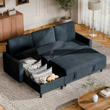 2 in 1 Pull Out Sofa Bed with Storage Chaise Linen Sectional Sleeper Couch for Living Room