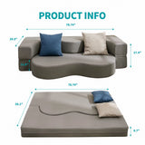 Queen Size Folding Sofa Bed, Futon Sofa Couch with Faux Leather, Convertible Sofá Sleeper Bed with Memory Foam, Foldable Floor C