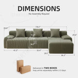 118" Modern L-Shaped Modular Sectional Sofa, Boneless Couches for Living Room, Corduroy Upholstered Sofa