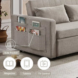 Fabric Convertible Sofa Bed, Pull Out Sleeper Sofa Bed, Loveseat Couch with Side Pocket, 3 in 1 Convertible Sleeper Sofa Bed